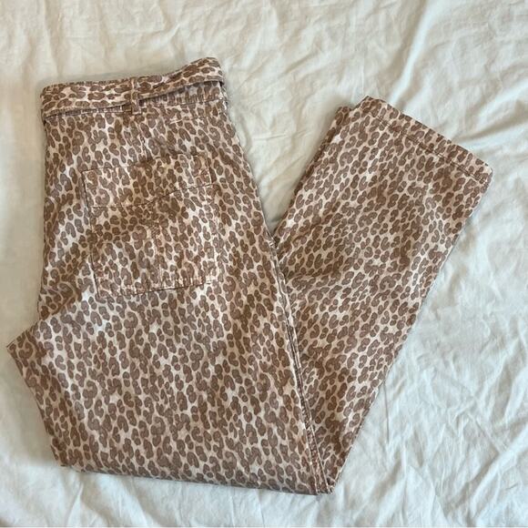 by Anthropologie The Wanderer Animal Print Pants Belted Straight Leg Tan 32 - Picture 14 of 14